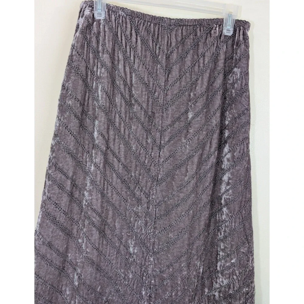J. Jill Maxi Skirt Velvet Gray Chevron Stitch Elastic Waist Side Zip Boho Size 6